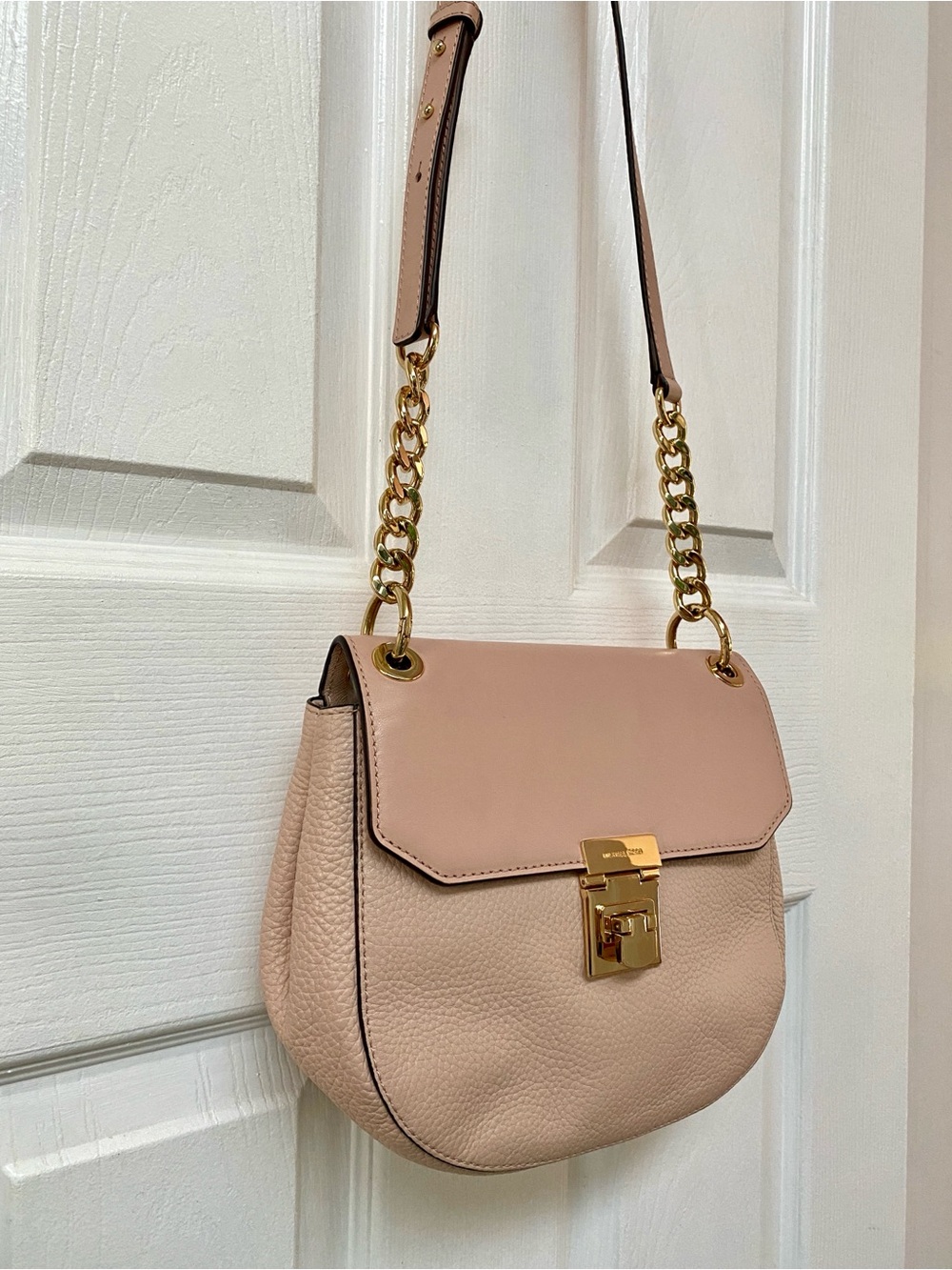 Michael Kors Cecelia Saddle Bag Pebbled Leather Blush Nude Crossbody Shoulder
